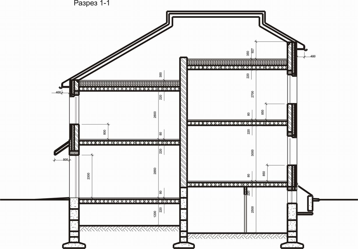 Главное разрез. Разрез 1-1. Дом смуга 116. Разрез 1-1.