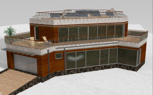 External view, Atran project - a home project with a flat exploited roof, panoramic windows and terraces