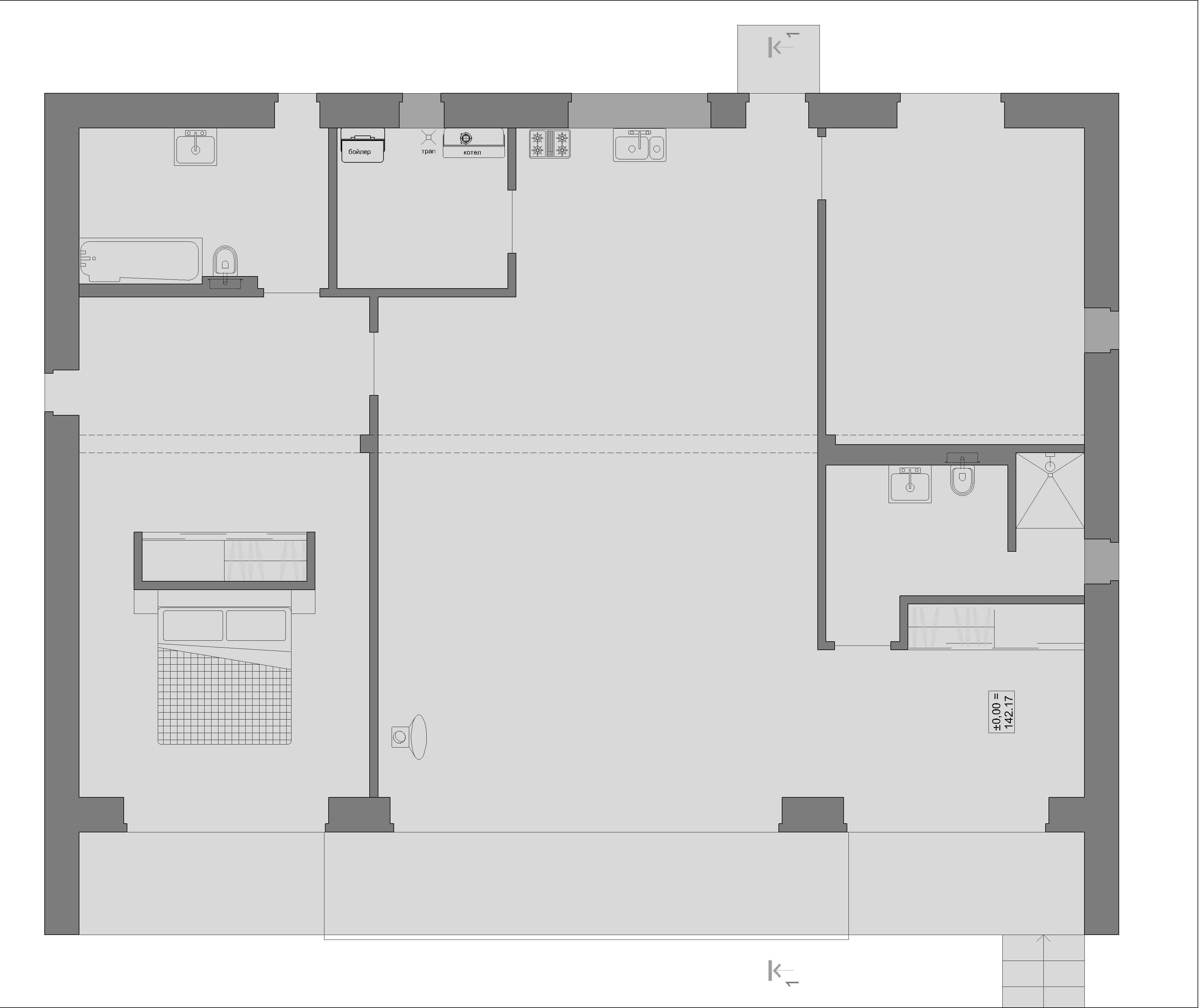 А11 - Project one-storey modern house with a flat roof, panoramic windows and a terrace on the slope - plan